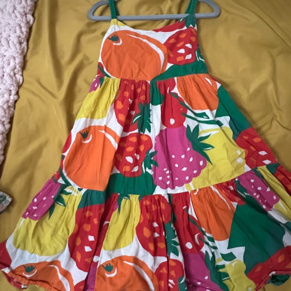 Mini Boden Fruit-Print Sundress in Orange, Pink, Yellow & Green
